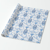 Feathered Fete in Blue Porcelain Cadeaupapier (Uitgerold)