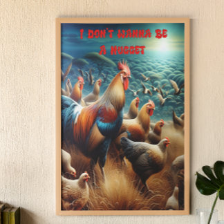 Feathered Gathering: Kippen zwerven in weide Poster