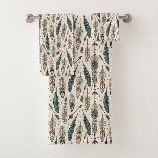 Feathers and Arrows Towel Earthy Ethnic Vibe (En situation)