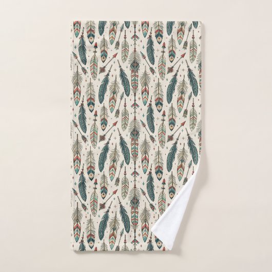 Feathers and Arrows Towel Earthy Ethnic Vibe (Serviette à main)