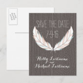 Feathers + Barn Wood Wedding Save the Date Aankondigingskaart (Voorkant / Achterkant)
