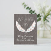 Feathers + Barn Wood Wedding Save the Date Aankondigingskaart (Staand voorkant)
