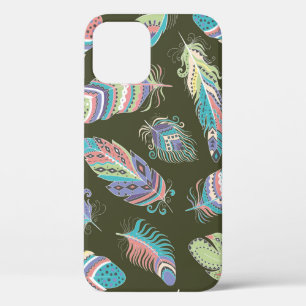 Feathers Boho Seamless Pattern. Etnische stam iPhone 12 Hoesje