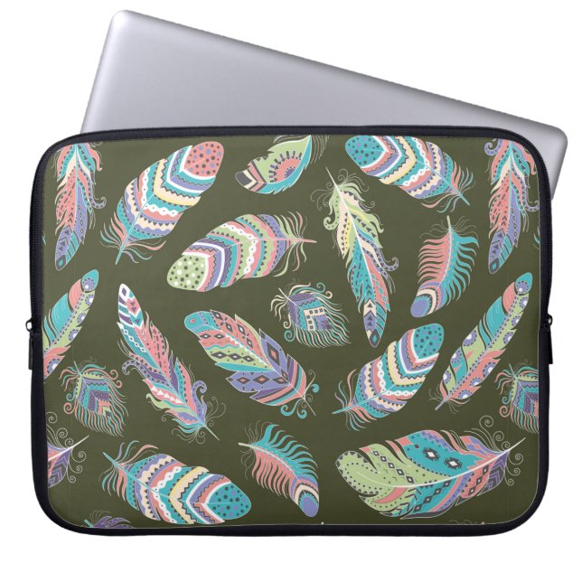 Feathers Boho Seamless Pattern. Etnische stam Laptop Sleeve (Voorkant)