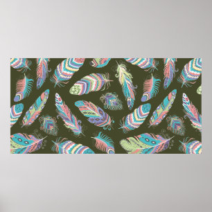Feathers Boho Seamless Pattern. Etnische stam Poster