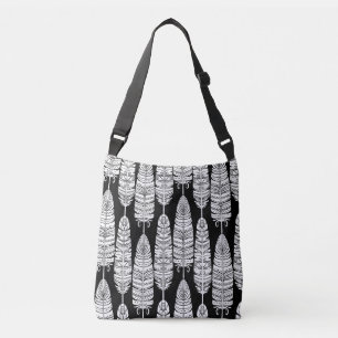 Feathers boho: zwart-wit patroon crossbody tas