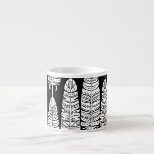 Feathers boho: zwart-wit patroon espresso kop