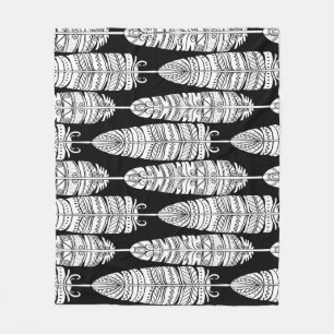 Feathers boho: zwart-wit patroon fleece deken