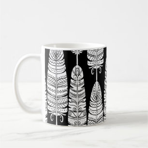 Feathers boho: zwart-wit patroon koffiemok
