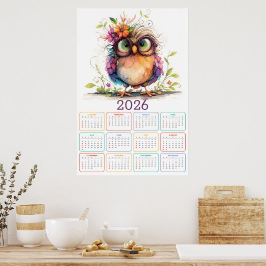 Feathers & Flowers: 2026 Owl Calendar Poster (Keuken)