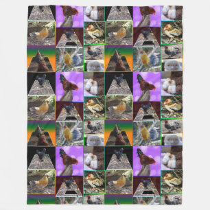Feathers in Focus: Een Collage van Kippen Hanen Fleece Deken