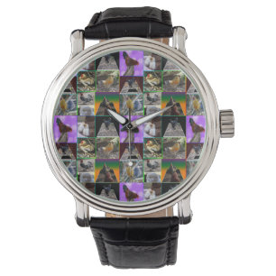 Feathers in Focus: Een Collage van Kippen Hanen Horloge
