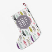 Feathers Monogram Kerstmis stoppen Kleine Kerstsok (Achterkant (Hangend))