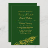 Feathers on Emerald Green Wedding Invitation Kaart (Voorkant / Achterkant)