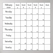 februari 2020 planner kalender met weeknummer poster (Voorkant)