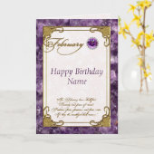 Februari Amethist Birthstone Verjaardag Kaart (Gele Bloem)