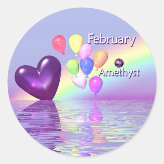 Februari Birthday Amethyst Heart Ronde Sticker (Voorkant)