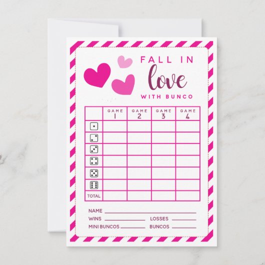 Februari Bunco Verliefd raken dubbelzijdige scorek Kaart (Achterkant)