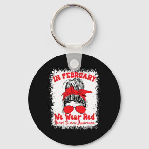 Februari Draag we Red Heart Disease Awareness Mess Sleutelhanger
