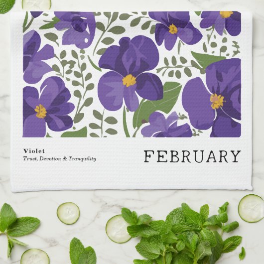 Februari Geboorte Bloemmarkt Paarse Violet Bloemen Theedoek (Gevouwen)