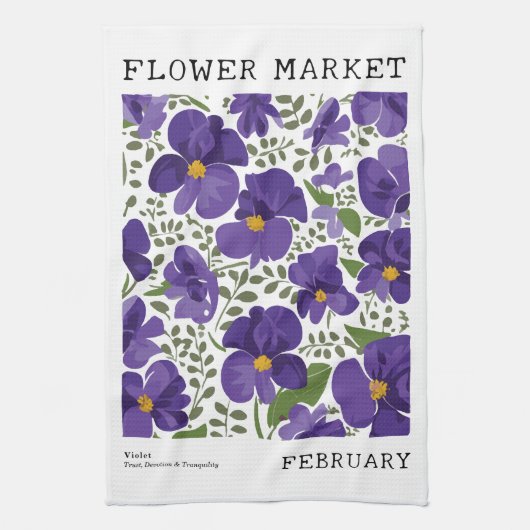 Februari Geboorte Bloemmarkt Paarse Violet Bloemen Theedoek (Verticaal)