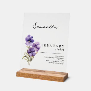 Februari Geboorte Maand Bloem Violet gepersonalise Acryl Bord
