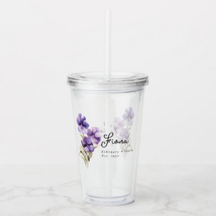 Februari Geboorte Maand Bloem Violet gepersonalise Acryl Drinkbeker