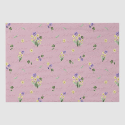 Februari Geboorte Maand Bloemen Primrose Violet Tissuepapier (Voorkant)