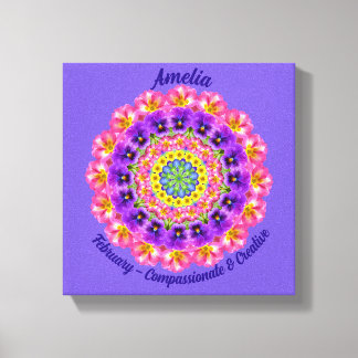 Februari Geboortebloem Gepersonaliseerde Mandala Z Canvas Afdruk