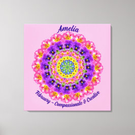 Februari Geboortebloem Gepersonaliseerde Mandala Z Canvas Afdruk