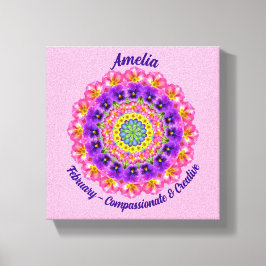 Februari Geboortebloem Gepersonaliseerde Mandala Z Canvas Afdruk