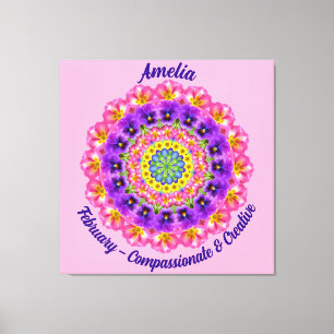 Februari Geboortebloem Gepersonaliseerde Mandala Z Canvas Afdruk