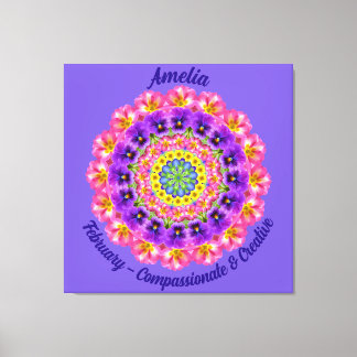 Februari Geboortebloem Gepersonaliseerde Mandala Z Canvas Afdruk