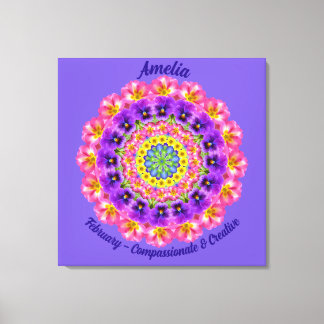 Februari Geboortebloem Gepersonaliseerde Mandala Z Canvas Afdruk