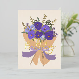 Februari Geboortebloem Paarse Viooltjes Bloemstuk Folie Feestdagenkaart