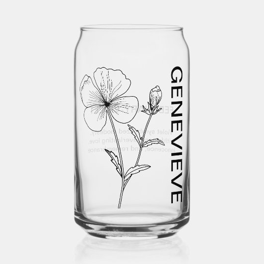 Februari Geboortebloem Violet met aangepaste naam Blikvorm Glas (Voorkant)