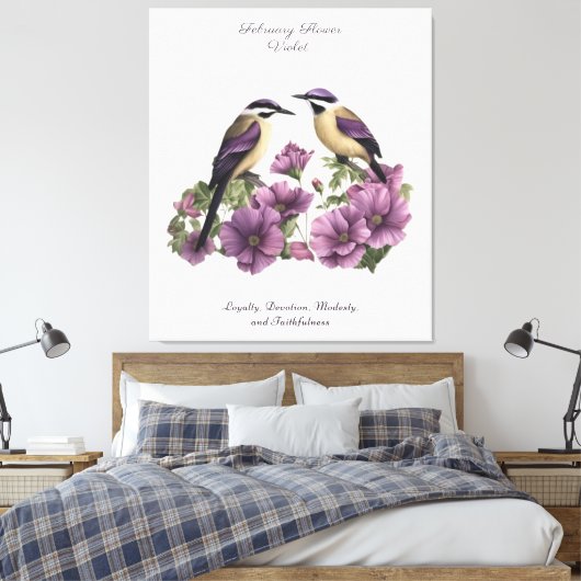 Februari Geboortemaand Bloem gepersonaliseerde ver Canvas Afdruk (Insitu (Slaapkamer))