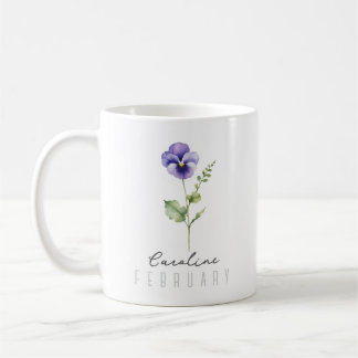 Februari Geboortemaand Bloem met naam – Violet Koffiemok