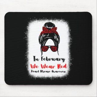 Februari Hart Gezondheid Go Red Messy Bun Vrouwen Muismat
