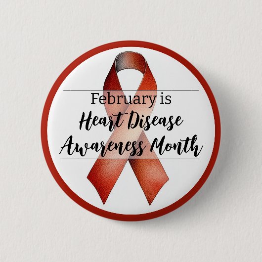 Februari Hart Ziekte Bewustzijnsmaand Ribbon Ronde Button 5,7 Cm (Voorkant)