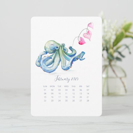 Februari stand-alone Kalenderblauw Octopus Menu (Staand voorkant)