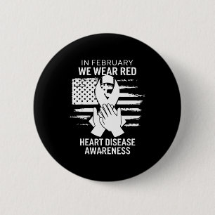 Februari We dragen rood Amerikaanse vlag Hartziekt Ronde Button 5,7 Cm