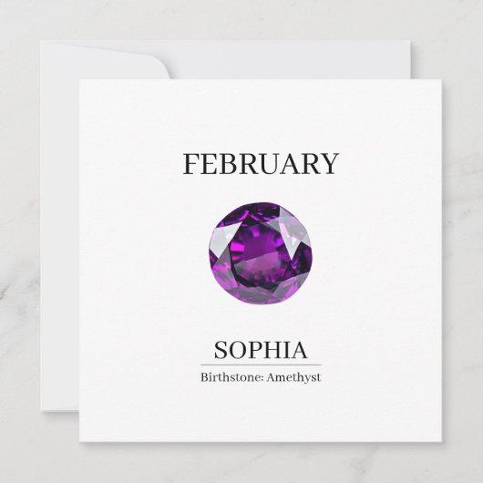 February Amethyst Personalized Birthday Kaart (Voorkant)