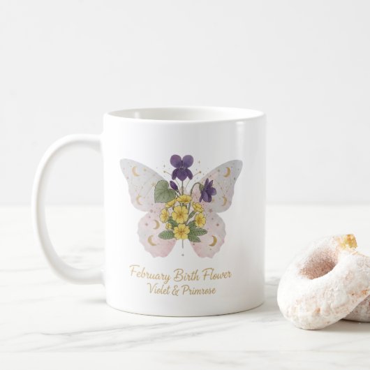 February Birth Flower Coffee Mug Koffiemok (Met donut)
