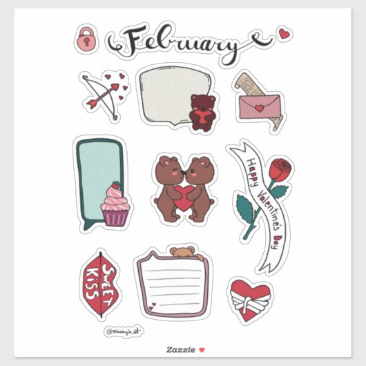 February Sticker Sheet – Sweet Bears & Love Vibes (Feuille)