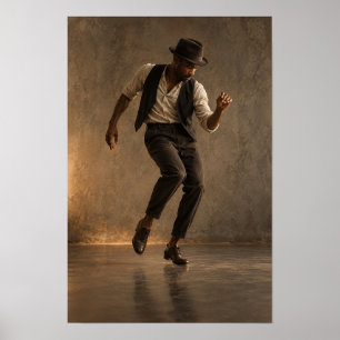 Fedora Danser in Beweging Vintage Stijl Wandkunst Poster