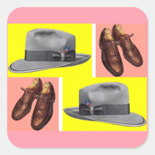 Fedora en wingtip schoenen uit de jaren '50 afdruk vierkante sticker
