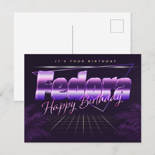Fedora Nom Prénom Anniversaire de la carte postale (Devant / Derrière)