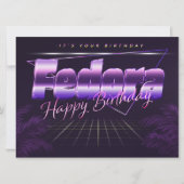Fedora prénom nom carte rétro lilas anniversaire (Devant)