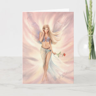 Fée ailée "Rose" avec une carte de voeux rouge Ros